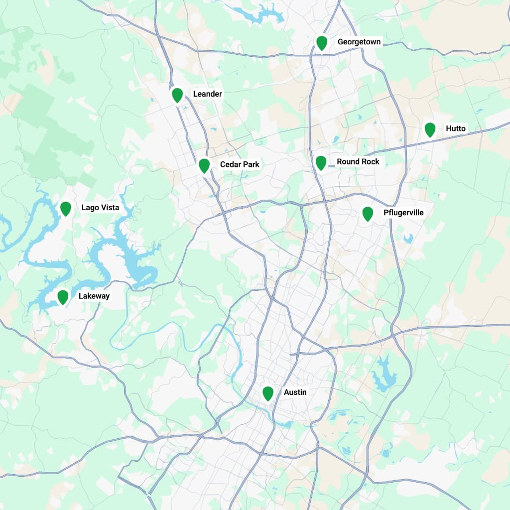 A&H HVAC service area - Austin, Georgetown, Round Rock, Pflugerville, Cedar Park, Leander, Hutto, Lago Vista, Lakeway